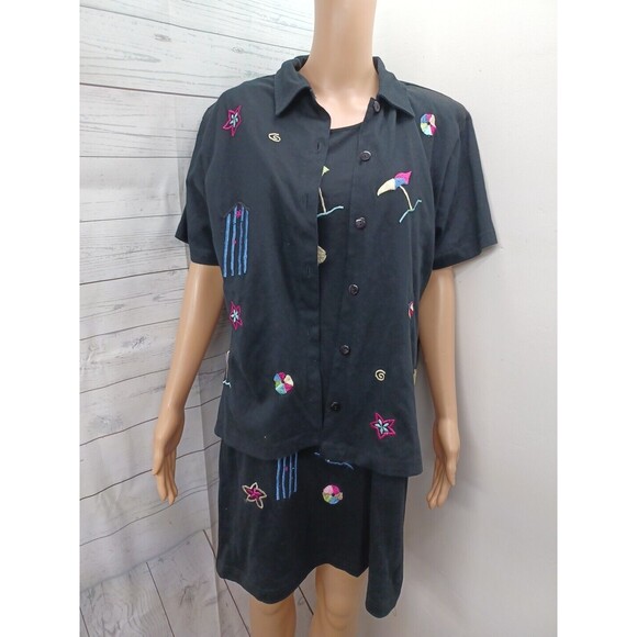 JBM Dresses & Skirts - JBM Sport Sun Dress matching Jacket Pink Black Umbrella Embroidery Sz S